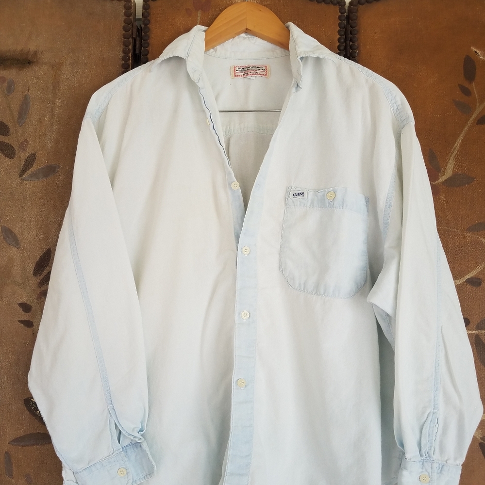 80s light blue acid wash shirt by Guess by Georges marciano